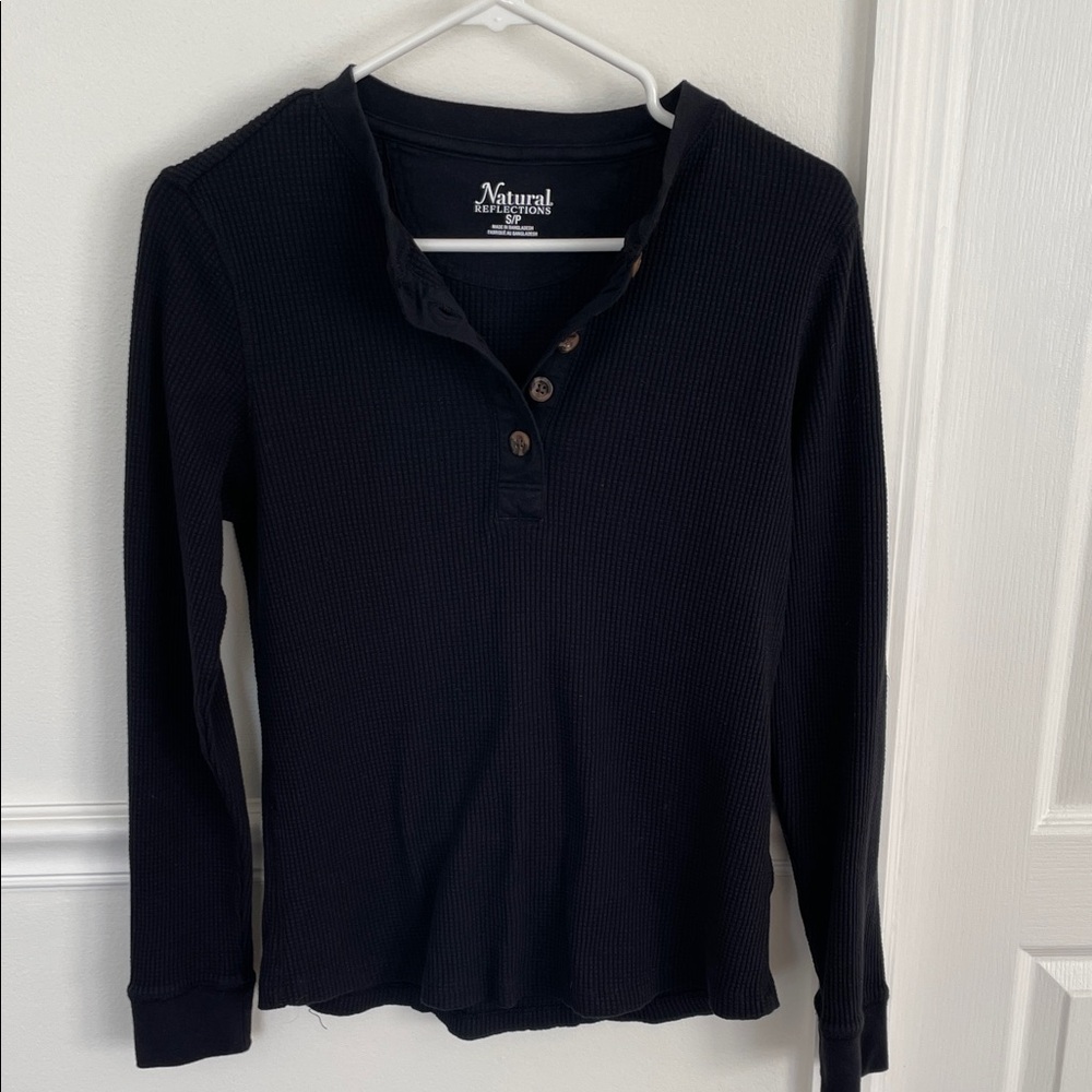 Natural Reflections Black Button-Up Henley